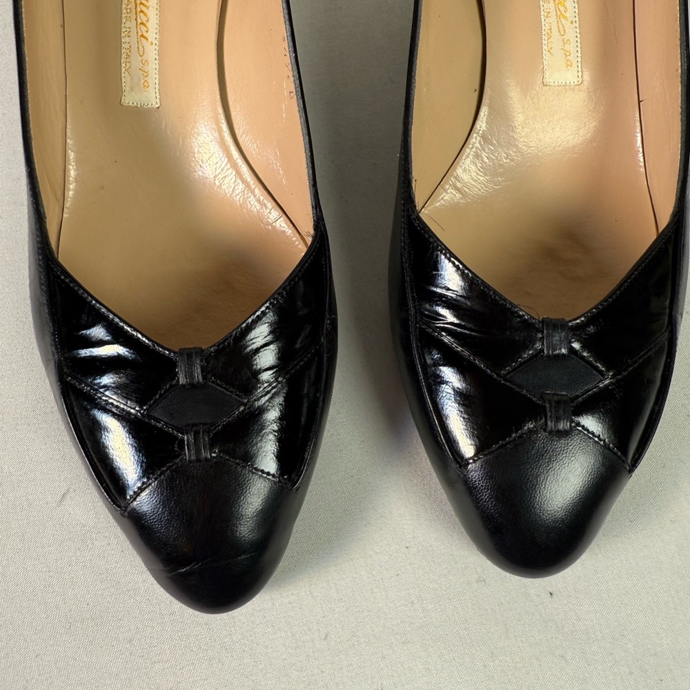 Vintage authentic Gucci black leather 2in heels pumps shoes slip on size 34.5 - Picture 9 of 17